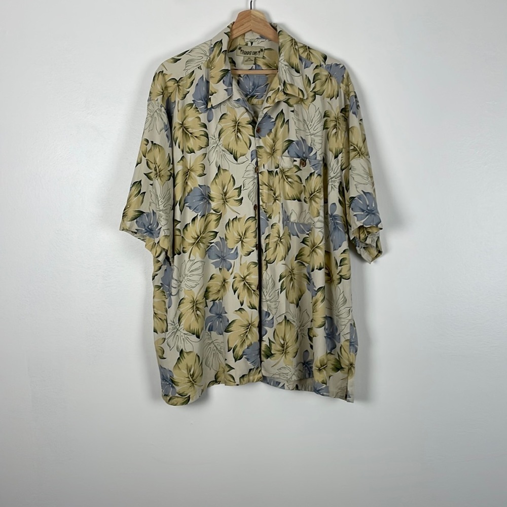 Paradise Coves men's short sleeve Hawaii leaves button down 1 front pocket shirt